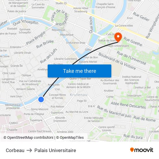Corbeau to Palais Universitaire map