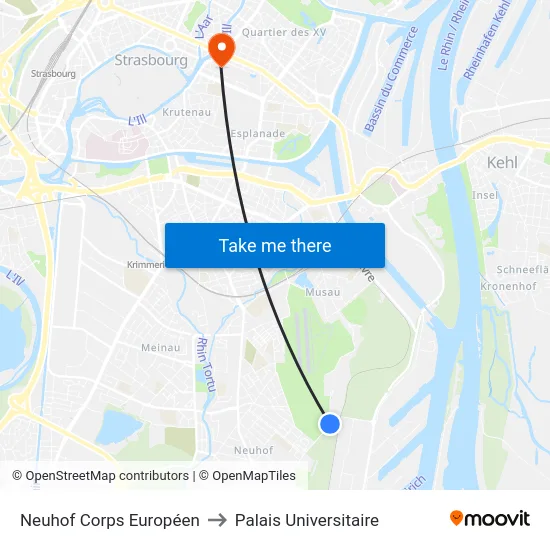 Neuhof Corps Européen to Palais Universitaire map