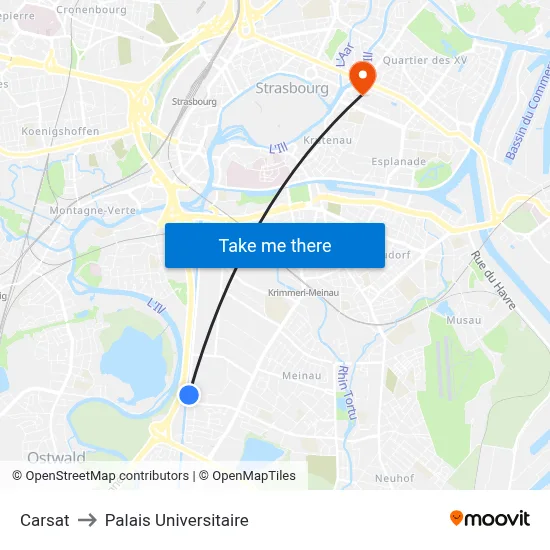 Carsat to Palais Universitaire map