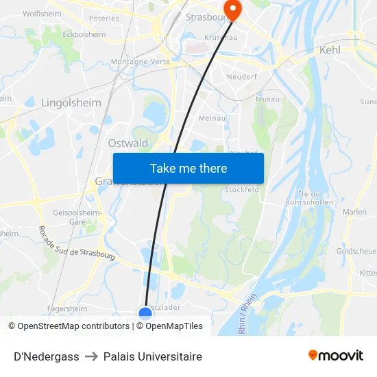 D'Nedergass to Palais Universitaire map