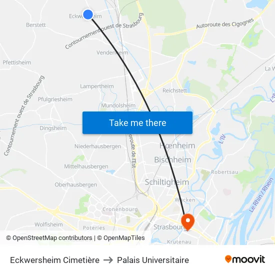 Eckwersheim Cimetière to Palais Universitaire map