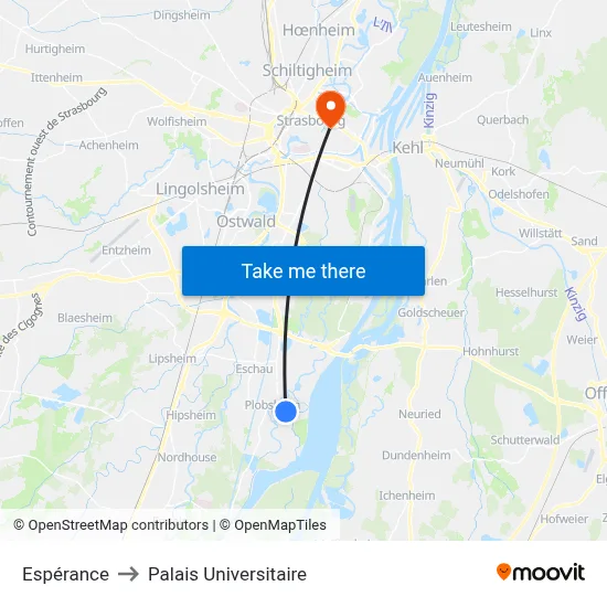Espérance to Palais Universitaire map