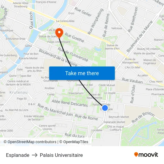 Esplanade to Palais Universitaire map