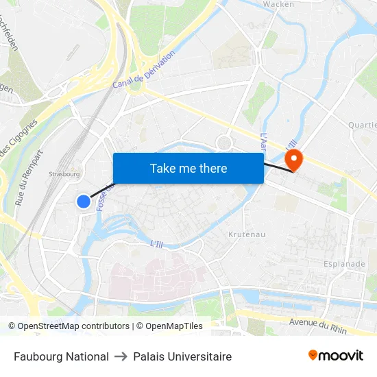 Faubourg National Gare Centrale to Palais Universitaire map