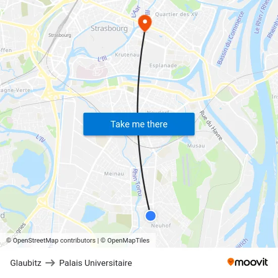 Glaubitz to Palais Universitaire map