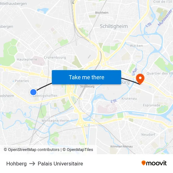 Hohberg to Palais Universitaire map