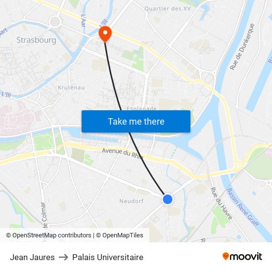 Jean Jaures to Palais Universitaire map