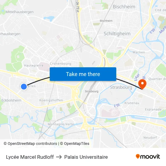 Lycée Marcel Rudloff to Palais Universitaire map
