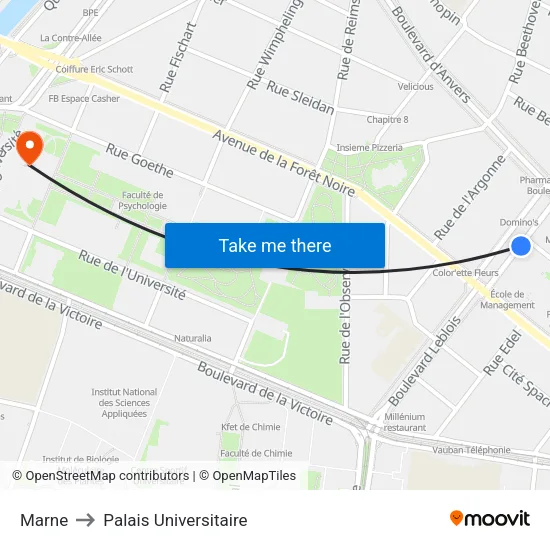 Marne to Palais Universitaire map