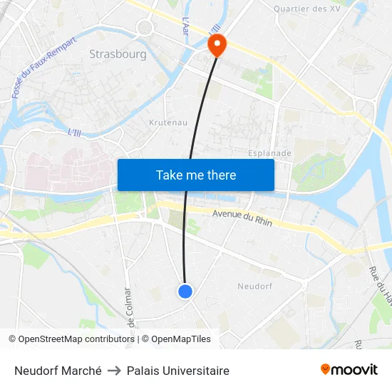 Neudorf Marché to Palais Universitaire map