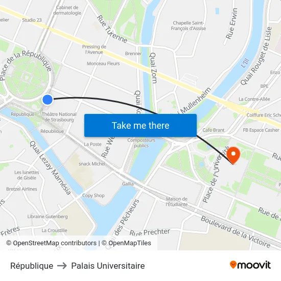 République to Palais Universitaire map