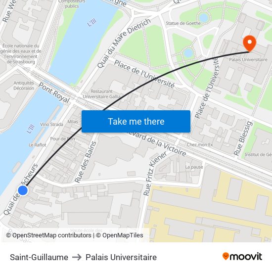 Saint-Guillaume to Palais Universitaire map