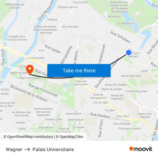 Wagner to Palais Universitaire map