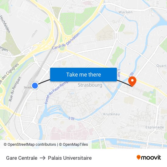 Gare Centrale to Palais Universitaire map