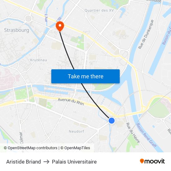 Aristide Briand to Palais Universitaire map