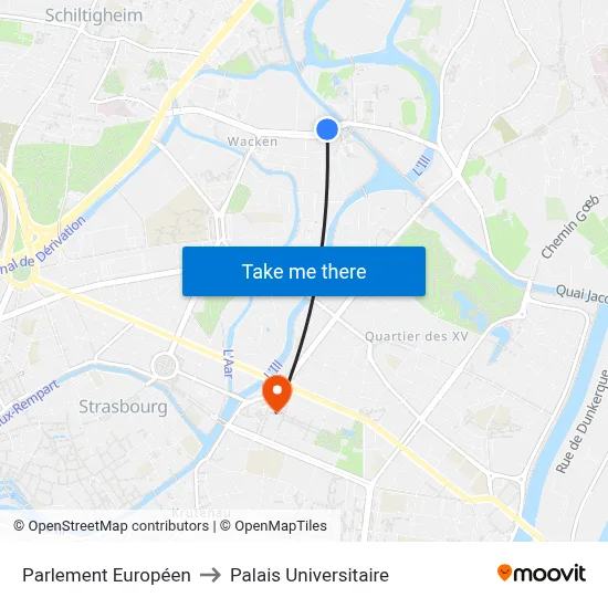 Parlement Européen to Palais Universitaire map