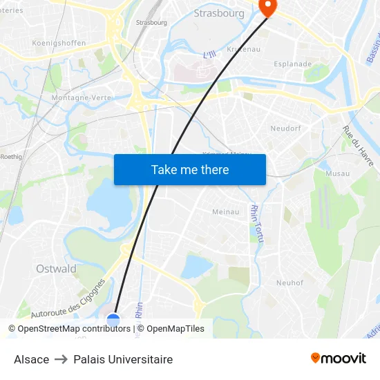 Alsace to Palais Universitaire map