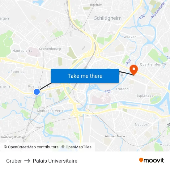 Gruber to Palais Universitaire map