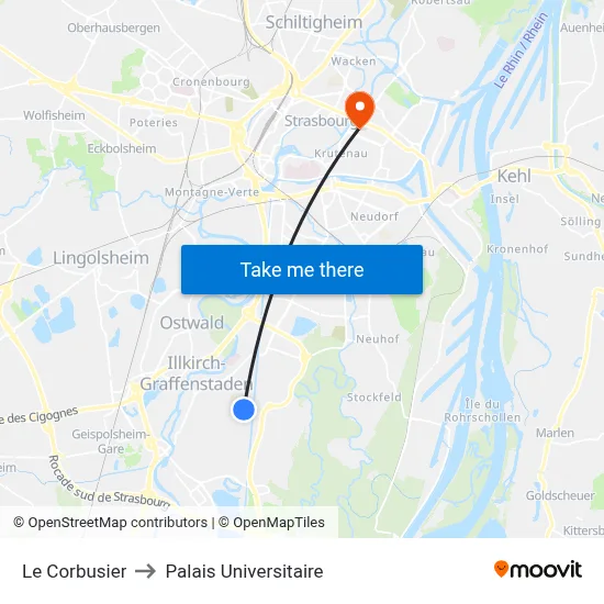 Le Corbusier to Palais Universitaire map
