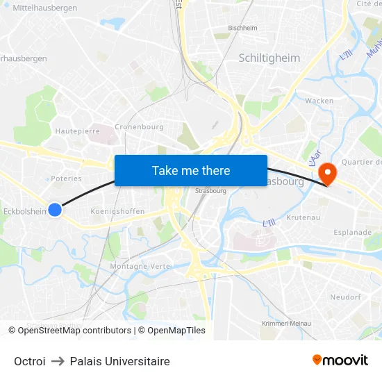 Octroi to Palais Universitaire map