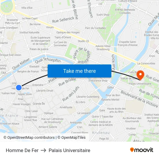 Homme De Fer to Palais Universitaire map
