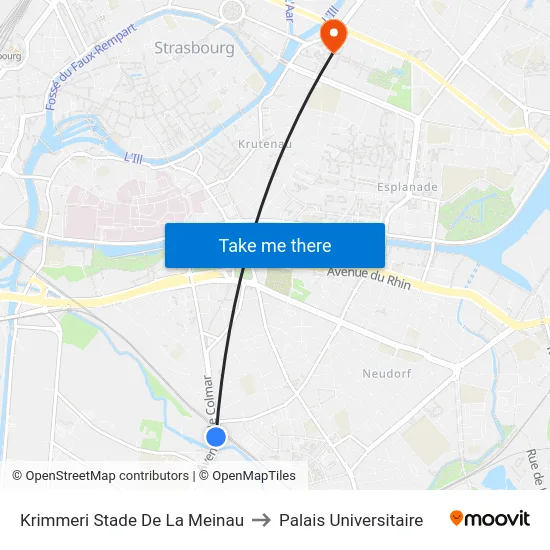 Krimmeri Stade De La Meinau to Palais Universitaire map