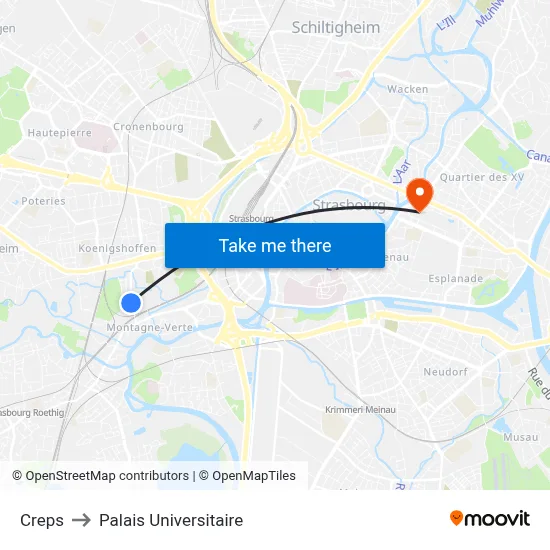 Creps to Palais Universitaire map