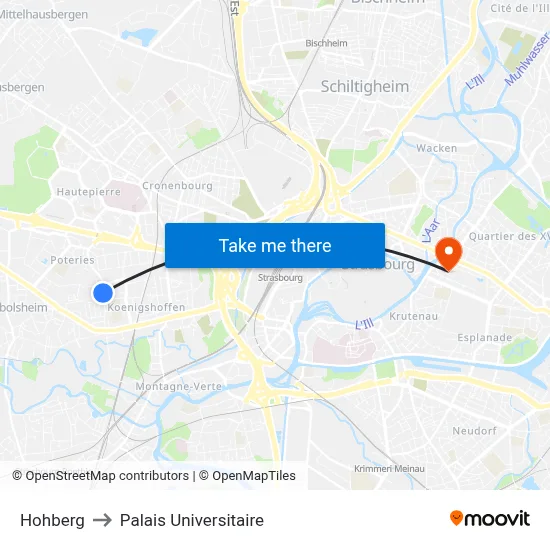 Hohberg to Palais Universitaire map