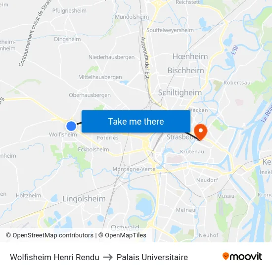 Wolfisheim Henri Rendu to Palais Universitaire map