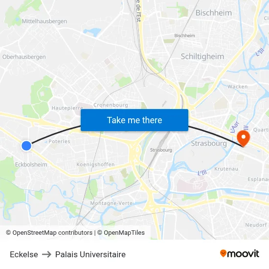 Eckelse to Palais Universitaire map