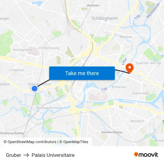 Gruber to Palais Universitaire map