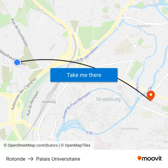 Rotonde to Palais Universitaire map
