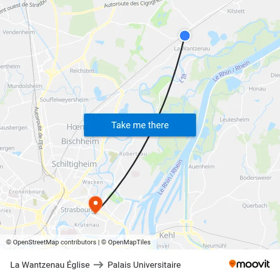 La Wantzenau Église to Palais Universitaire map
