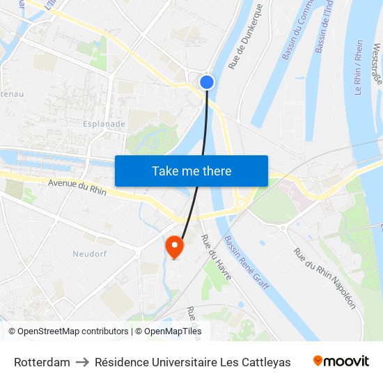 Rotterdam to Résidence Universitaire Les Cattleyas map