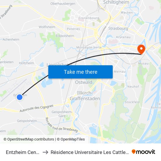 Entzheim Centre to Résidence Universitaire Les Cattleyas map
