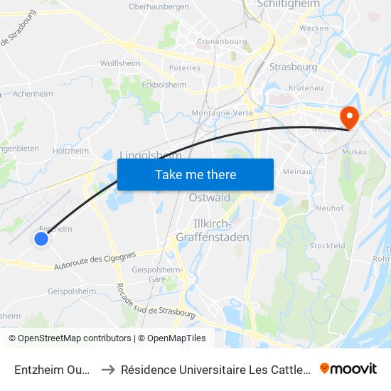 Entzheim Ouest to Résidence Universitaire Les Cattleyas map