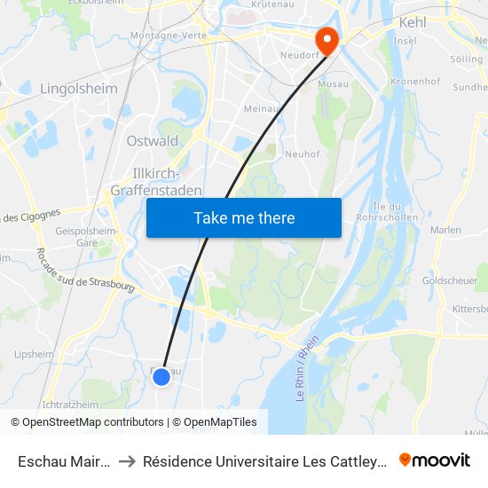 Eschau Mairie to Résidence Universitaire Les Cattleyas map
