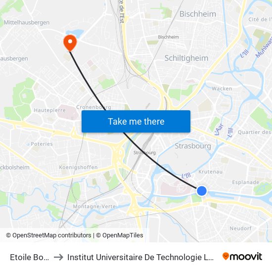 Etoile Bourse to Institut Universitaire De Technologie Louis Pasteur map