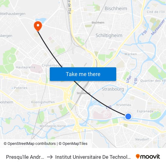 Presqu'Ile André Malraux to Institut Universitaire De Technologie Louis Pasteur map