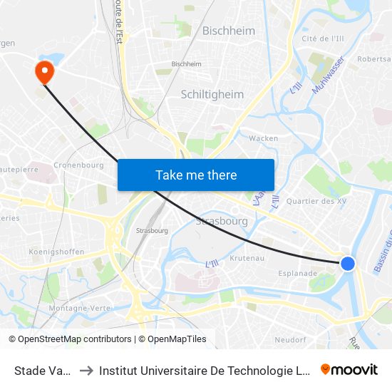 Stade Vauban to Institut Universitaire De Technologie Louis Pasteur map