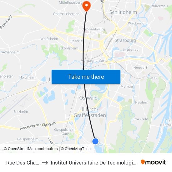 Rue Des Charmilles to Institut Universitaire De Technologie Louis Pasteur map