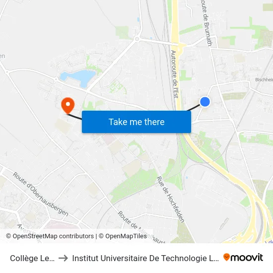 Collège Leclerc to Institut Universitaire De Technologie Louis Pasteur map