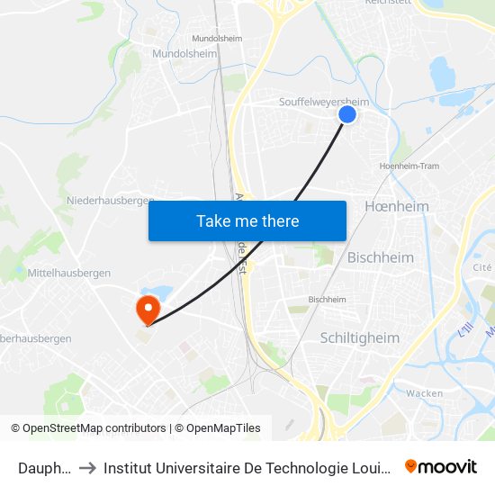 Dauphiné to Institut Universitaire De Technologie Louis Pasteur map