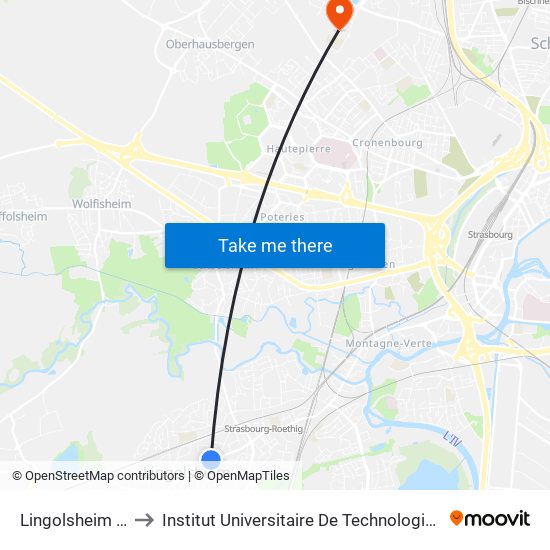 Lingolsheim Centre to Institut Universitaire De Technologie Louis Pasteur map