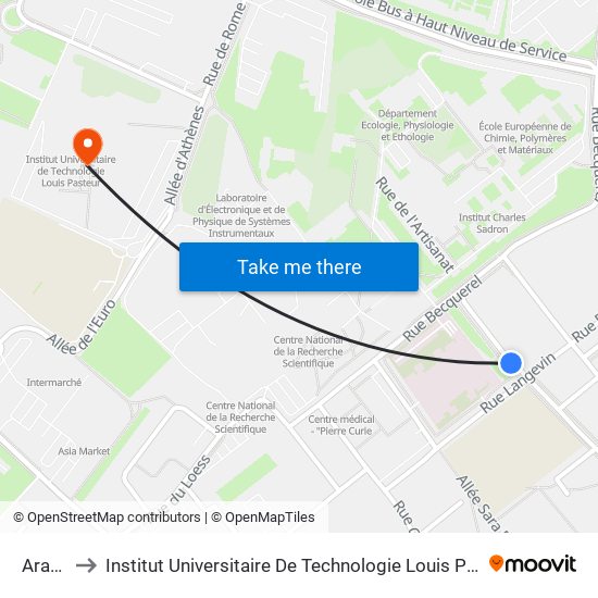 Arago to Institut Universitaire De Technologie Louis Pasteur map