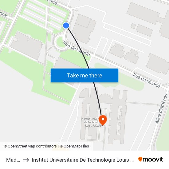 Madrid to Institut Universitaire De Technologie Louis Pasteur map