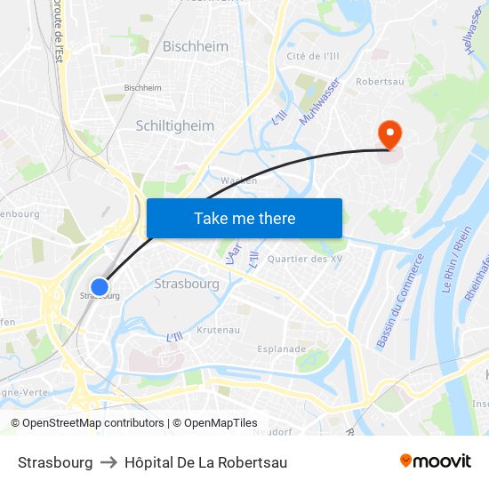 Strasbourg to Hôpital De La Robertsau map