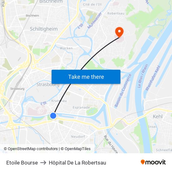 Etoile Bourse to Hôpital De La Robertsau map