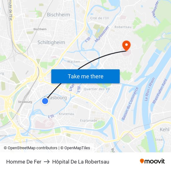 Homme De Fer to Hôpital De La Robertsau map