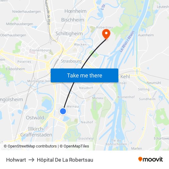 Hohwart to Hôpital De La Robertsau map